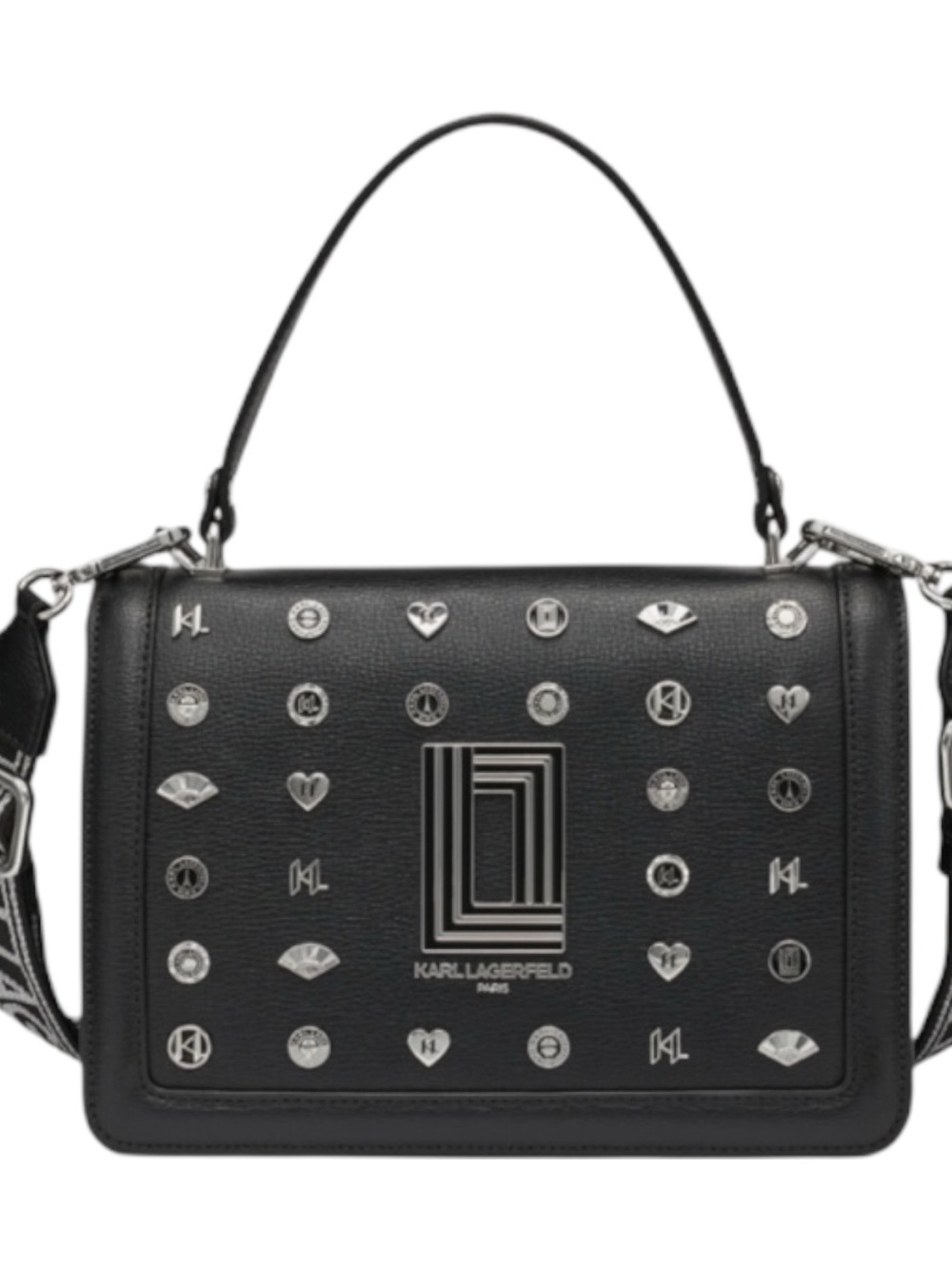 NEW Karl Lagerfeld Paris Black Studded Shoulder Bag Crossbody Logo Strap